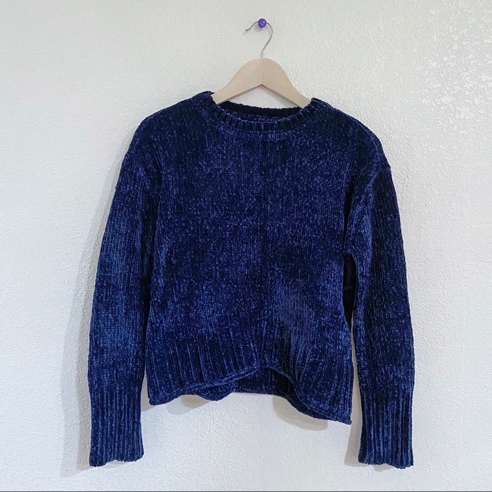 Chenille navy blue knit crewneck sweater